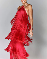 Halter Neck Tassel Backless Dress