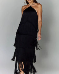 Halter Neck Tassel Backless Dress