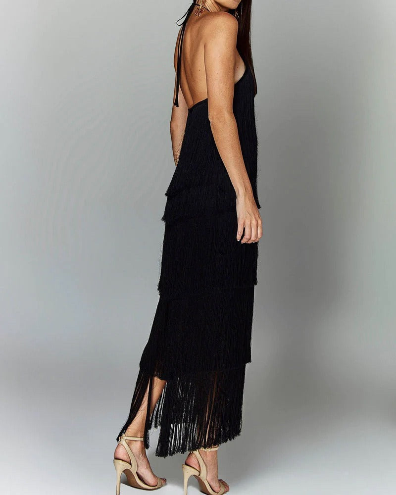 Halter Neck Tassel Backless Dress