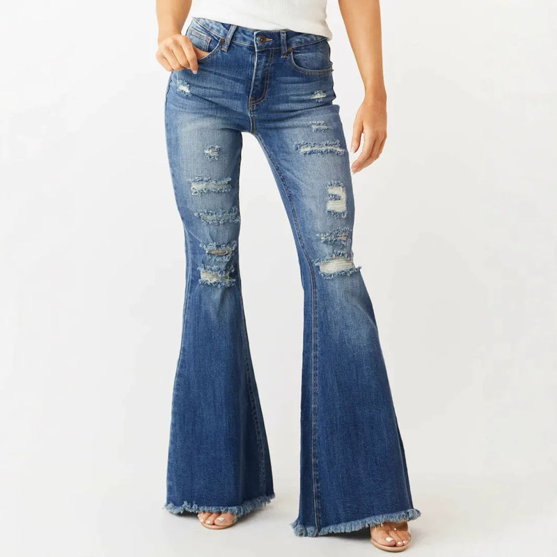 High Waist Flare Leg Jeans  - Blue