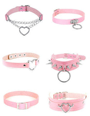 Pink Punk Leather Chokers