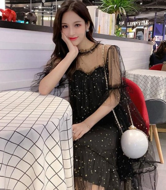 Long Sleeve Fairy Sparkle Mesh Dress