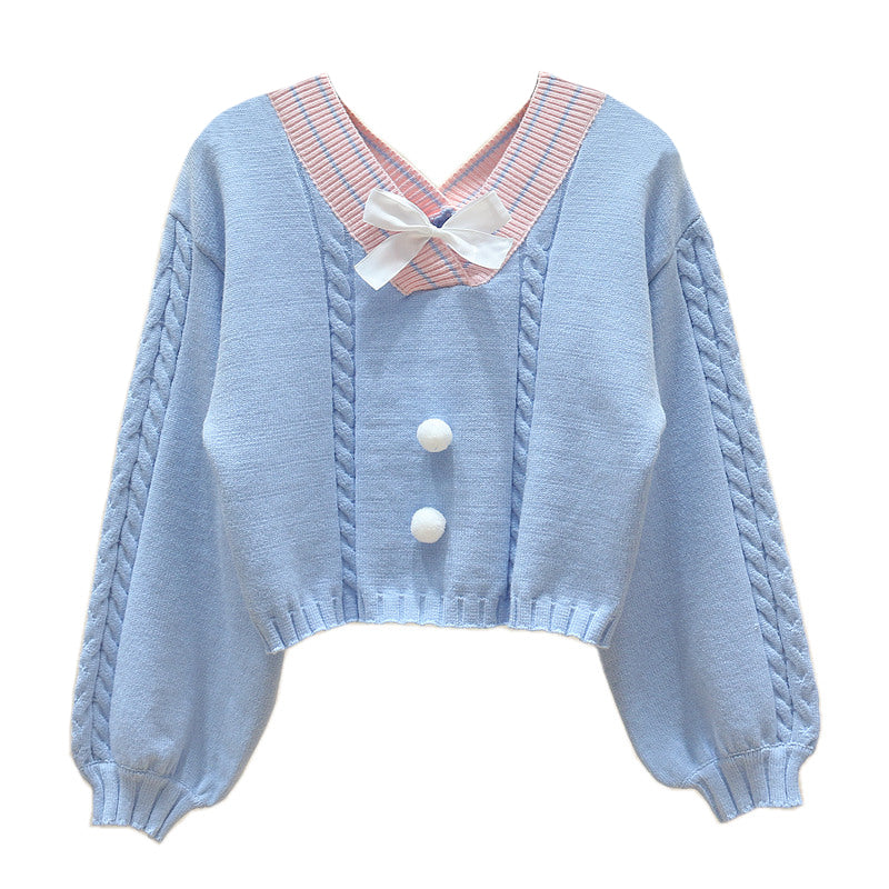 Kawaii Pullover Cropped Knitted Sweater