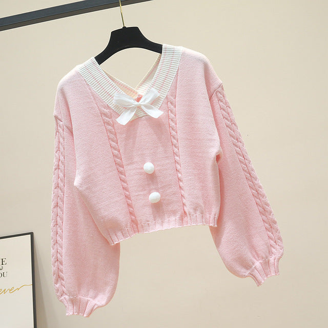 Kawaii Pullover Cropped Knitted Sweater