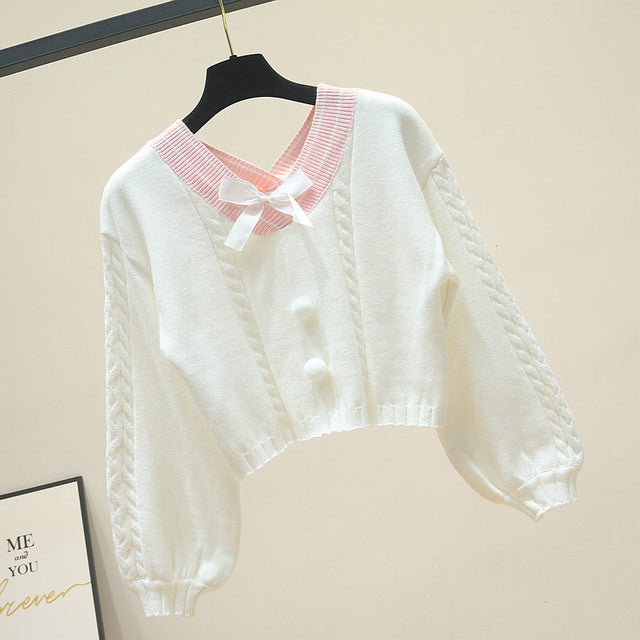 Kawaii Pullover Cropped Knitted Sweater