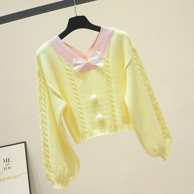 Kawaii Pullover Cropped Knitted Sweater