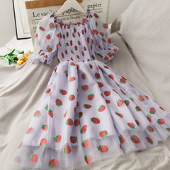 Shirred Sweet Strawberry Dress