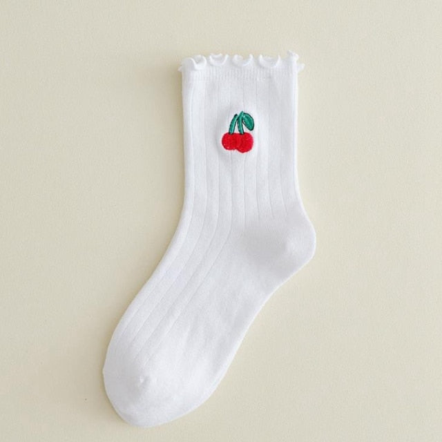 Chaussettes à volants brodées de fruits kawaii