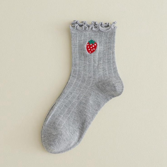 Chaussettes à volants brodées de fruits kawaii