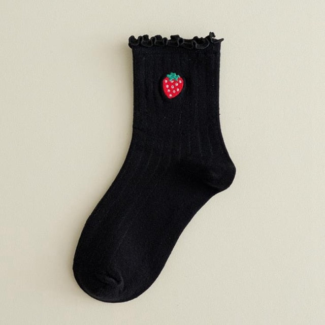 Kawaii Embroidered Fruit Ruffled Socks