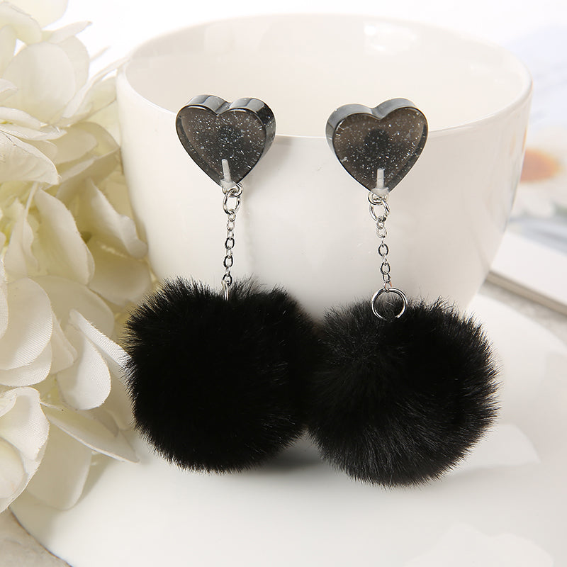 Heart Pompom Earrings