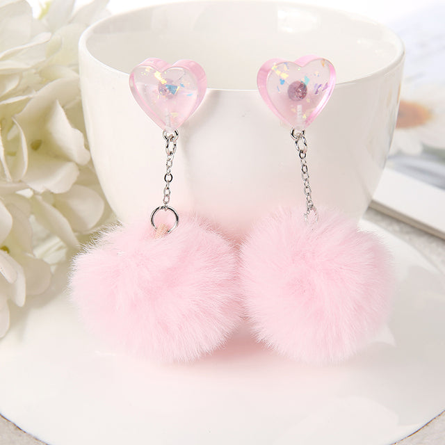 Heart Pompom Earrings