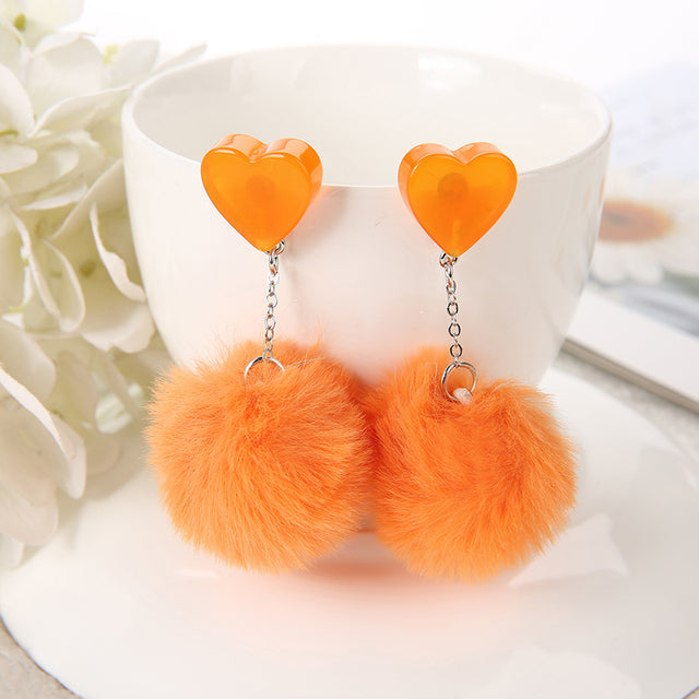 Heart Pompom Earrings