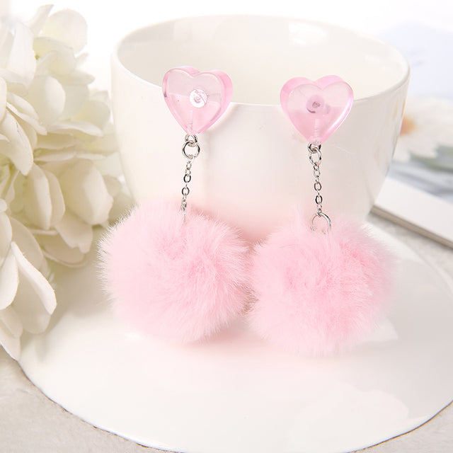 Heart Pompom Earrings