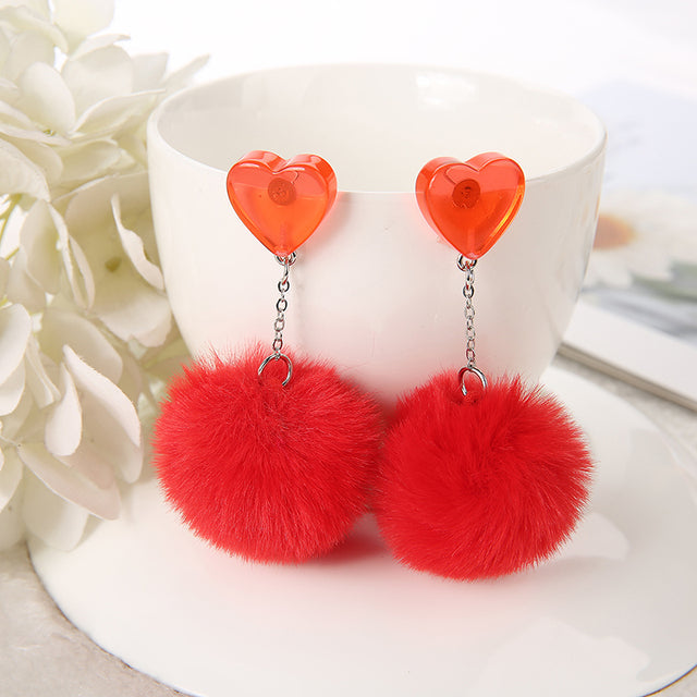 Heart Pompom Earrings