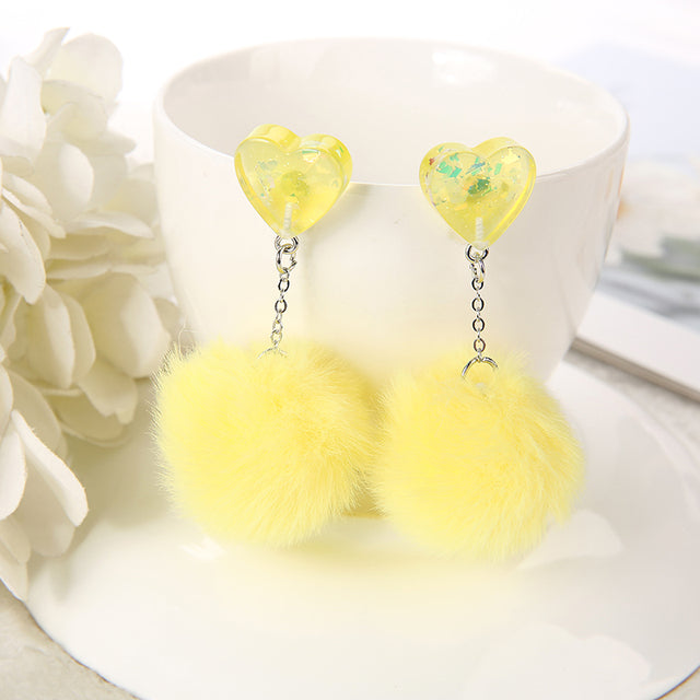 Heart Pompom Earrings