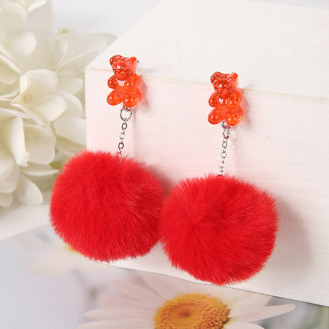 Bear Pompom Earrings