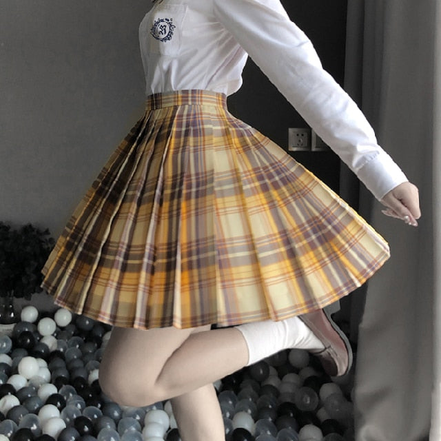 Pleated Plaid School Style Skirt