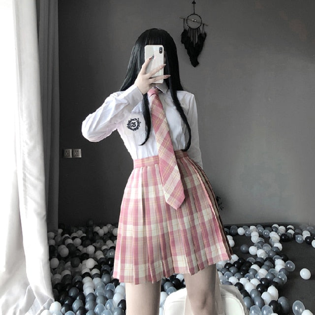 Pleated Plaid School Style Skirt