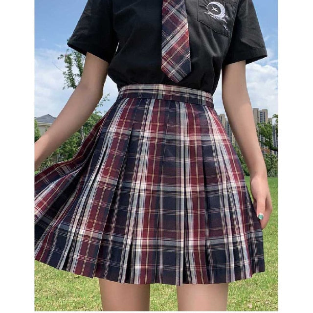 Pleated Plaid School Style Skirt