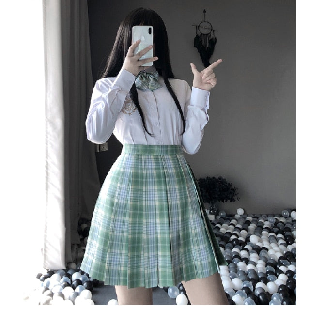 Pleated Plaid School Style Skirt