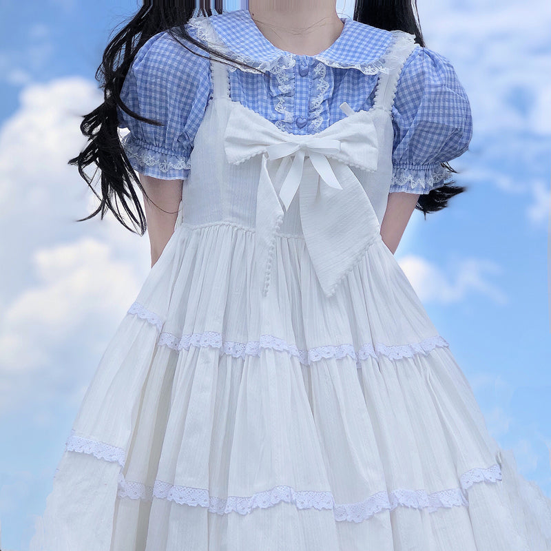 Kawaii Lace Ruffles Gingham Short Sleeve Blouse