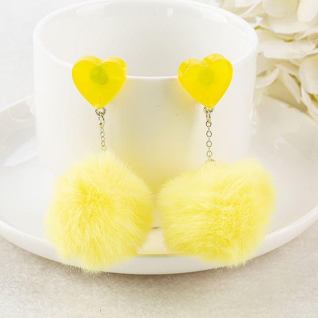 Heart Pompom Earrings