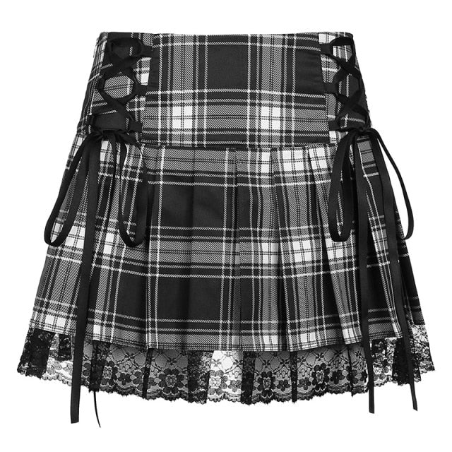 Plaid Lace-Up Gothic Skirt