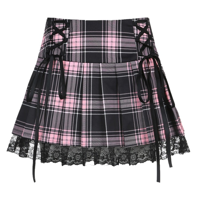 Plaid Lace-Up Gothic Skirt