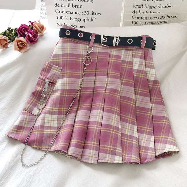 Chained Plaid Punk Skirt