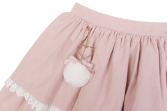 Off Shoulder Cropped Ribbon Sweatshirt & Tiered Fluff Ball Skirt