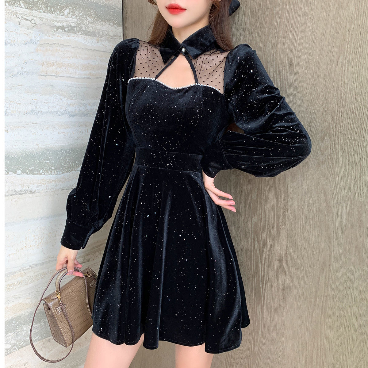 Long Sleeve Cutout Sparkle Dress