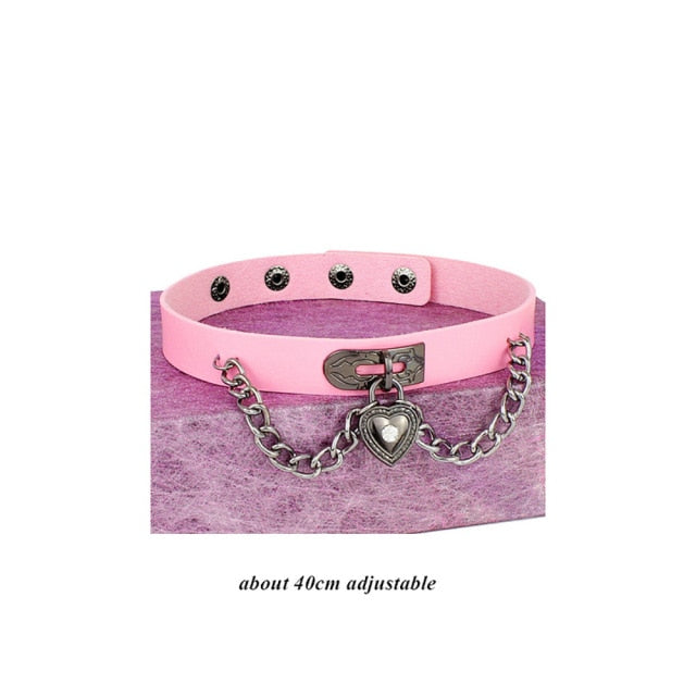 Pink Punk Leather Chokers