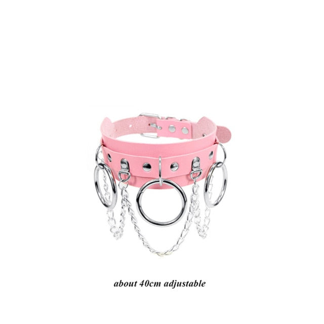 Pink Punk Leather Chokers