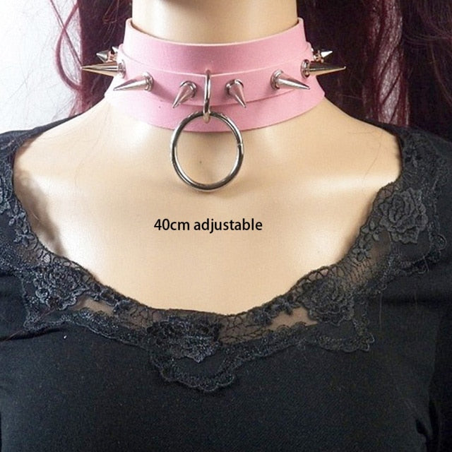 Pink Punk Leather Chokers