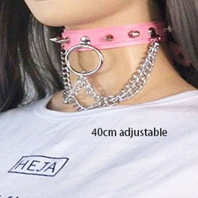 Pink Punk Leather Chokers