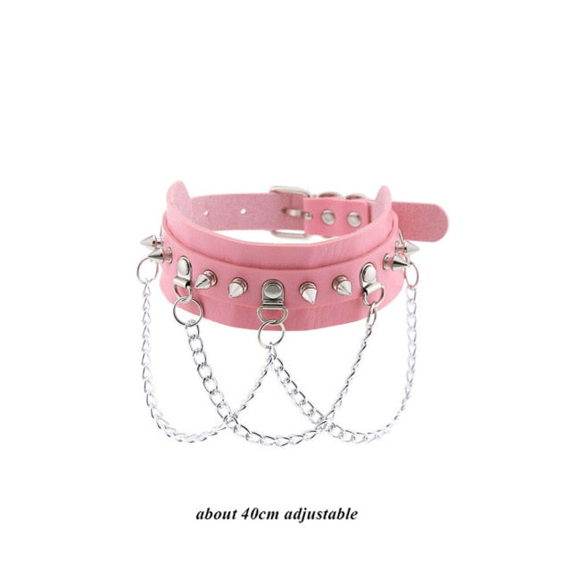 Pink Punk Leather Chokers