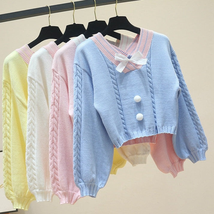 Kawaii Pullover Cropped Knitted Sweater