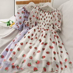 Shirred Sweet Strawberry Dress