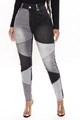 All Fixed Up Patchwork Skinny Jeans - Black/combo