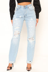 90's Loose Ripped Slouch Fit Jeans - Light Blue Wash