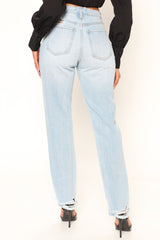 90's Loose Ripped Slouch Fit Jeans - Light Blue Wash