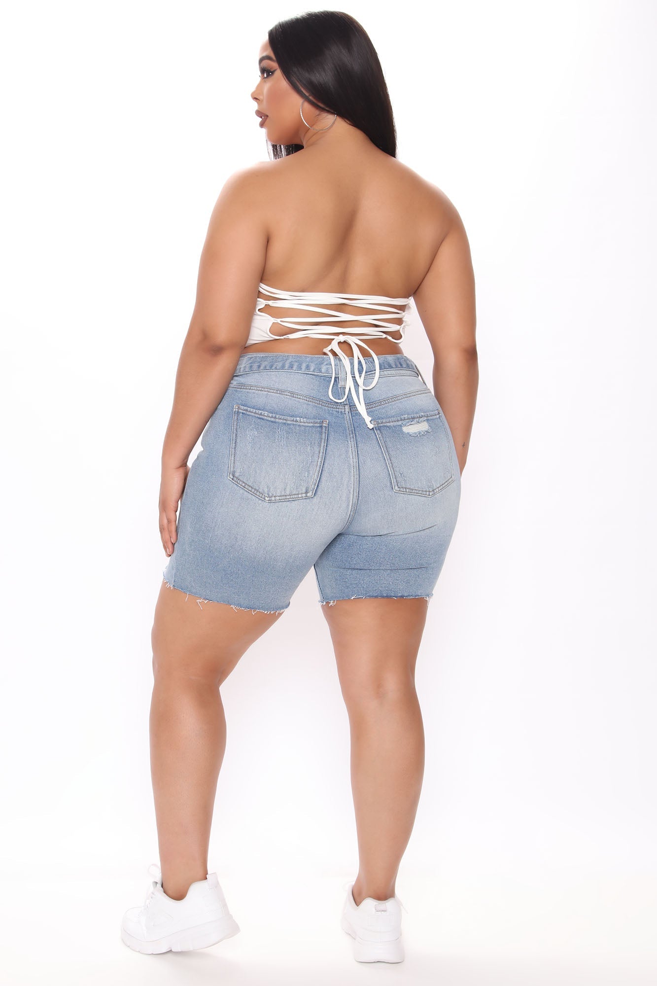 A Vision In Blue Belted Denim Bermudas - Light Blue Wash