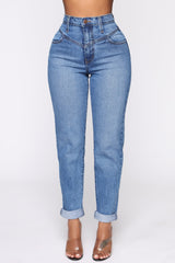 Affair Of The Heart Mom Jeans - Medium Blue Wash