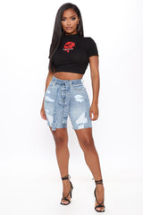 A Vision In Blue Belted Denim Bermudas - Light Blue Wash