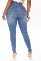 Jean skinny taille très haute Adelaide - Délavage bleu moyen