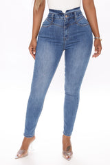 Jean skinny taille très haute Adelaide - Délavage bleu moyen