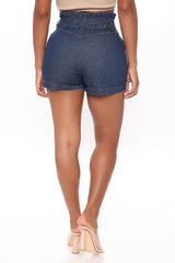 Alaina Paperbag Waist Denim Shorts - Dark Denim