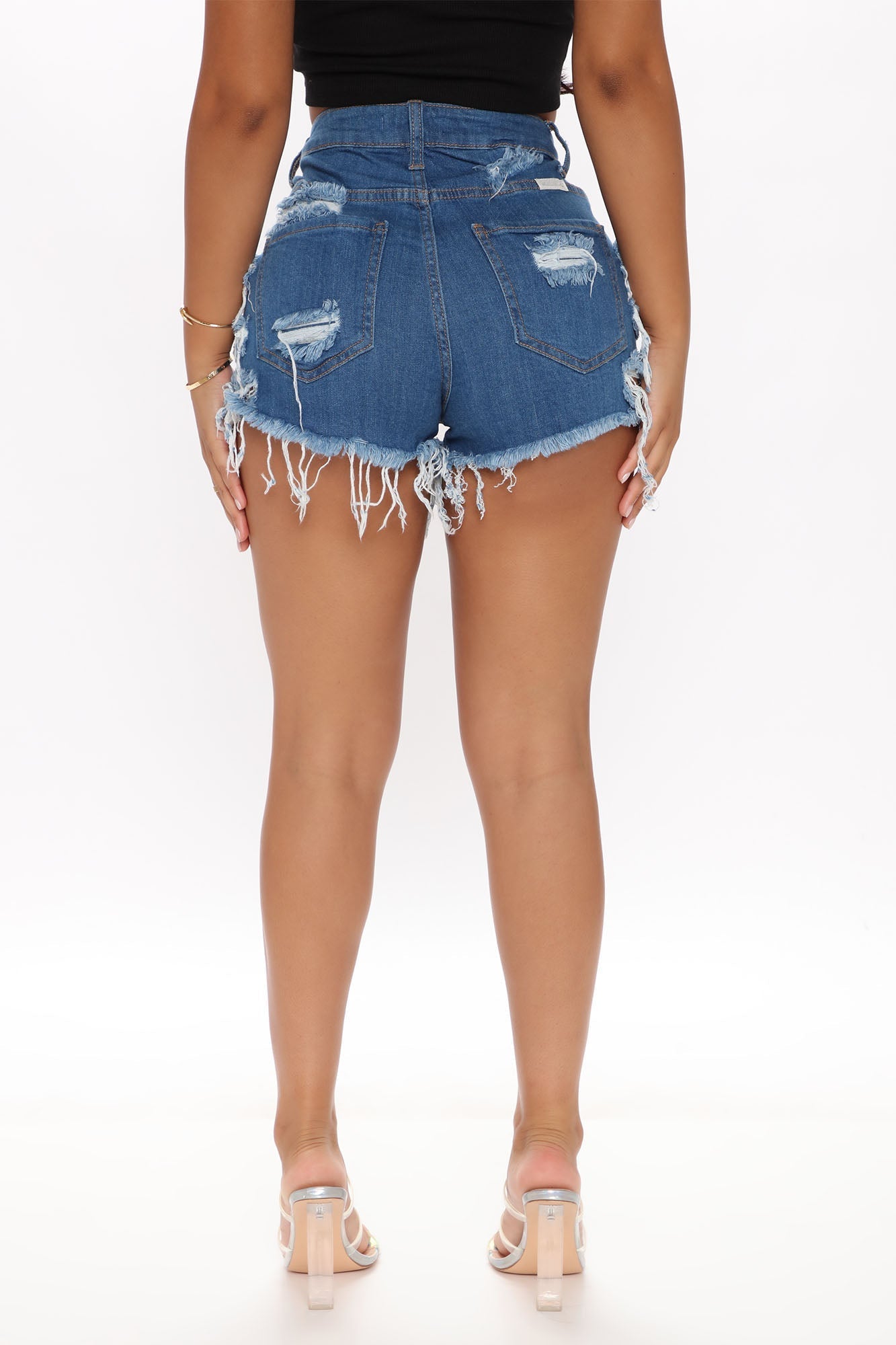 A Step Ahead Crossover Denim Shorts - Dark Wash