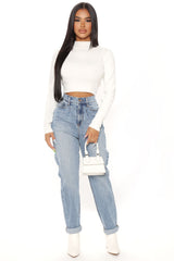 Albany Tapered Curvy Roll Cuff Balloon Jeans - Medium Blue Wash